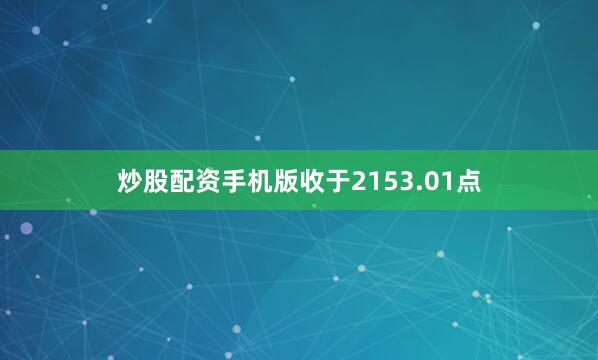 炒股配资手机版收于2153.01点