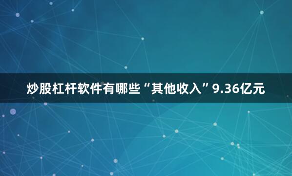 炒股杠杆软件有哪些“其他收入”9.36亿元